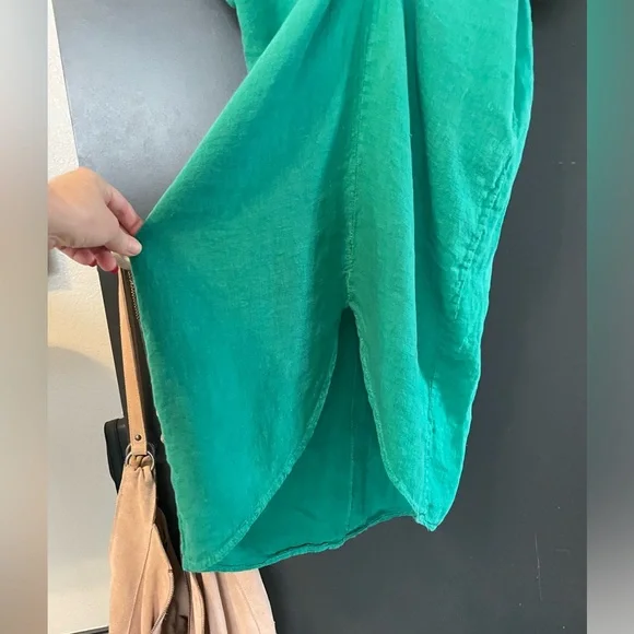 Venti6 Green Women's linen dress or Swim Cover-Up caftan garden cottage - Picture 5 of 8